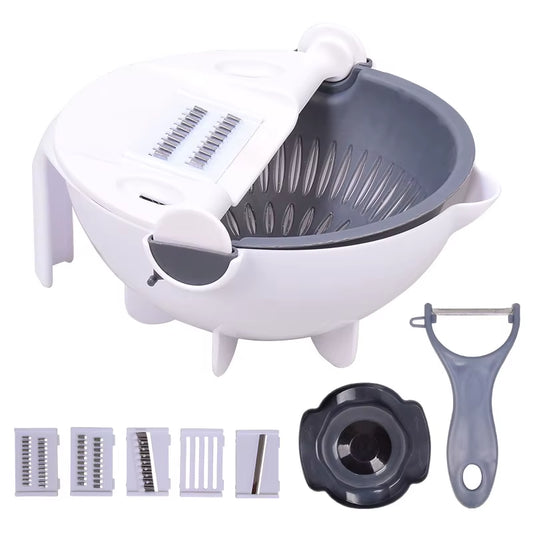 9 in 1 Vegetable Cutter with Drain Basket Multifunctional Large Capacity Magic Rotate Vegetables Chopper Veggie Shredder Grater