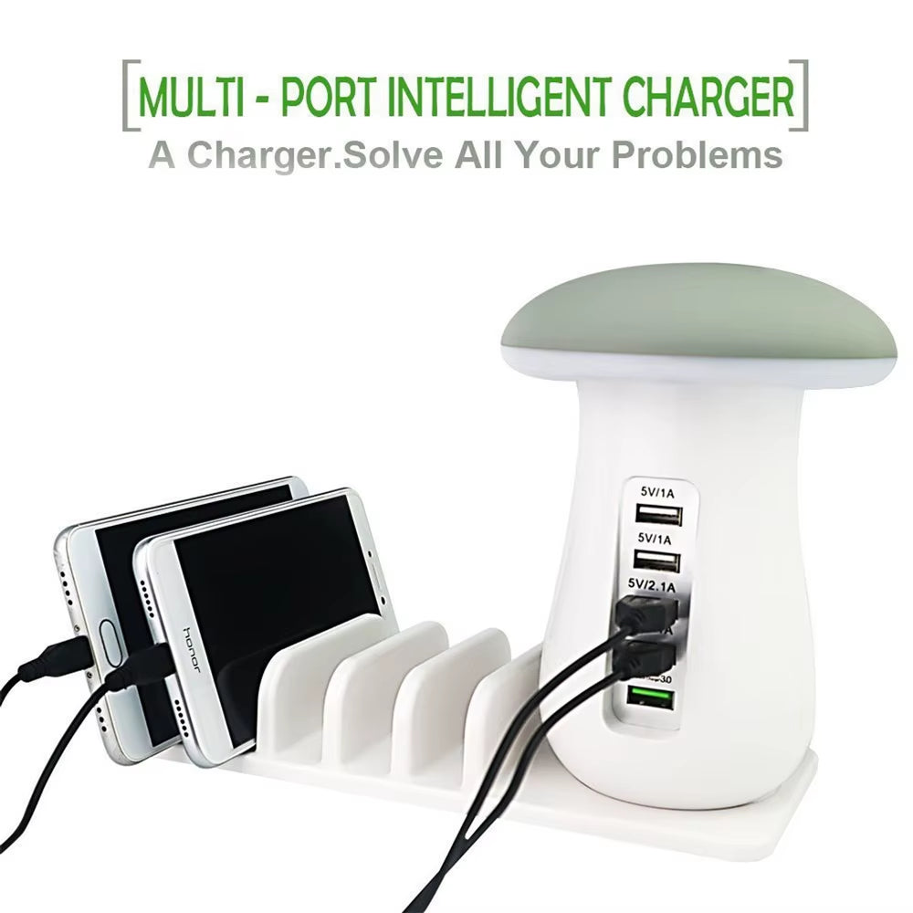 5 Multi Port USB Charging 5 Ports Station Desktop Phone Charger Mushroom Night Lamp Dock for Iphone Tablet