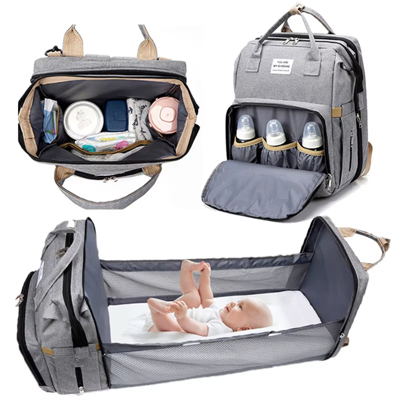 Folding Mommy Diaper Bags Baby Bed Fashion Women'S Bag Maternity Nappy Diaper Bags Travel Milk Bottle Backpack Nursing Bags