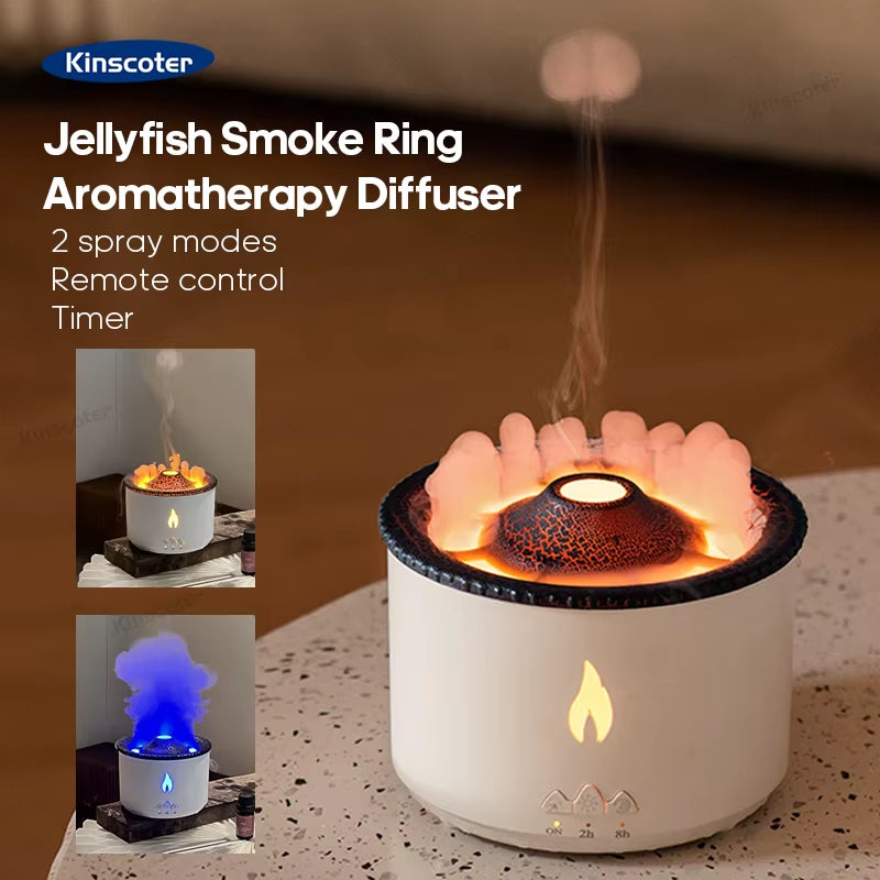 Volcano Flame Aroma Diffuser Jellyfish Smoke Ring Air Humidifier 360Ml Aromatherapy Essential Oil Diffuser Cool Gift