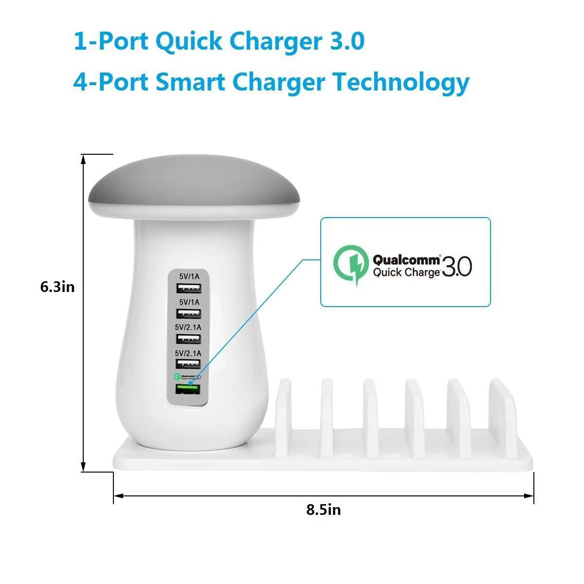 5 Multi Port USB Charging 5 Ports Station Desktop Phone Charger Mushroom Night Lamp Dock for Iphone Tablet