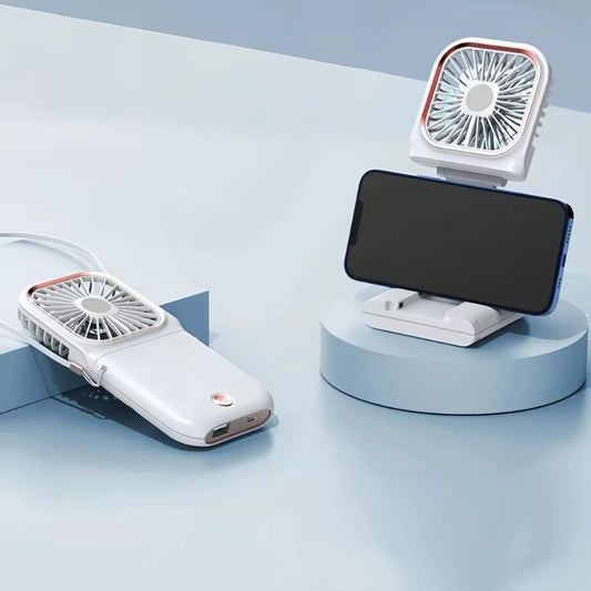 Summer New Folding Neck Fan USB Halter Neck Small Fan Portable Mute Handheld Fan Slim Outdoor Desktop Electric Fan