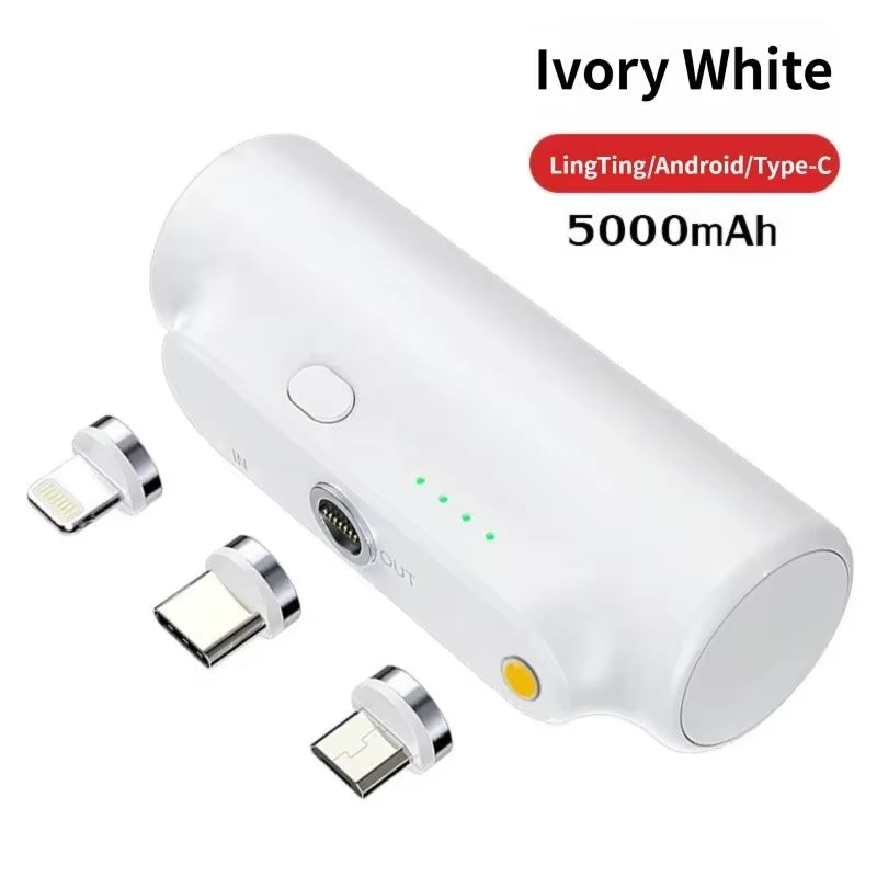 New 5000Mah Mini Magnetic Capsule Power Bank Emergency Charger Backup External Battery Suitable for Type-C Xiaomi Iphone Samsung