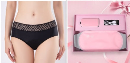 Cordless heated cramp relief belt charging via USB cable