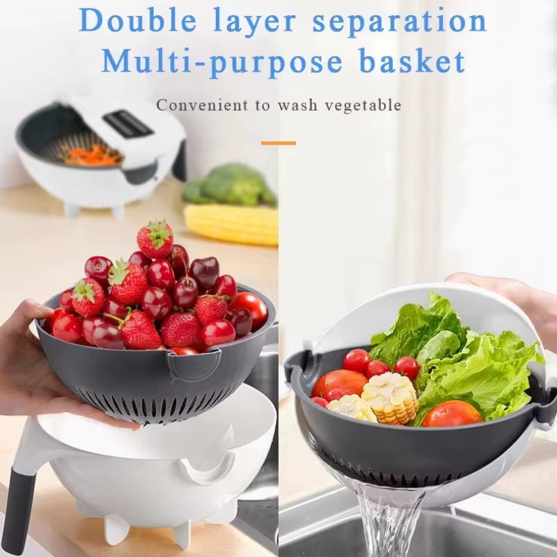 9 in 1 Vegetable Cutter with Drain Basket Multifunctional Large Capacity Magic Rotate Vegetables Chopper Veggie Shredder Grater