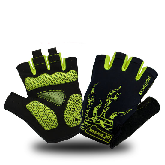 Black half-finger cycling gloves with padded, non-slip palm