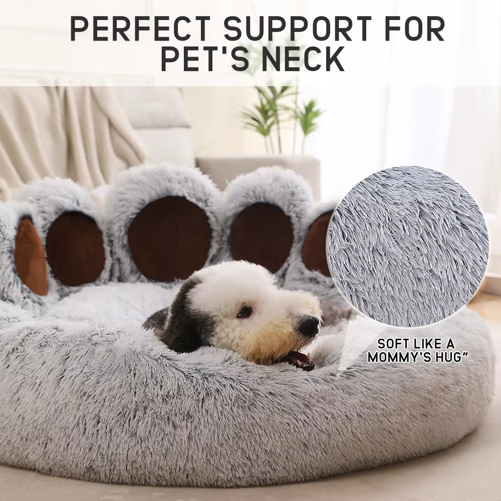 Fluffy Dog Bed Winter Warm Large Paw Shape Sofa Baskets Pets Kennel Mat Puppy Cats Pet Sleeping Beds Soft Fluffy Cushion Dog Bed