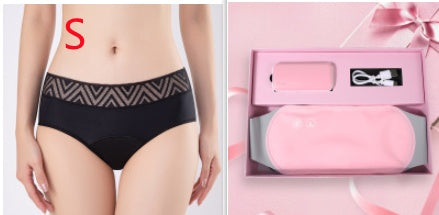 Close-up of the cordless heated cramp relief belt heat and massage control button