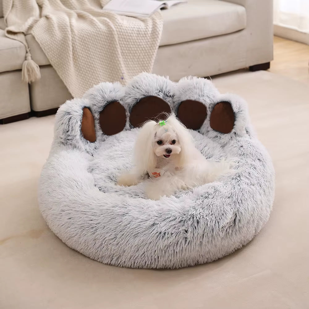 Fluffy Dog Bed Winter Warm Large Paw Shape Sofa Baskets Pets Kennel Mat Puppy Cats Pet Sleeping Beds Soft Fluffy Cushion Dog Bed