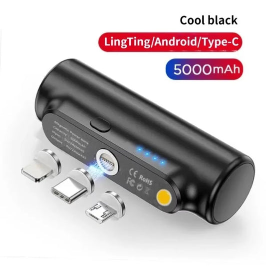 New 5000Mah Mini Magnetic Capsule Power Bank Emergency Charger Backup External Battery Suitable for Type-C Xiaomi Iphone Samsung