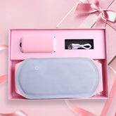Cordless heated cramp relief belt wrapped around the lower belly
