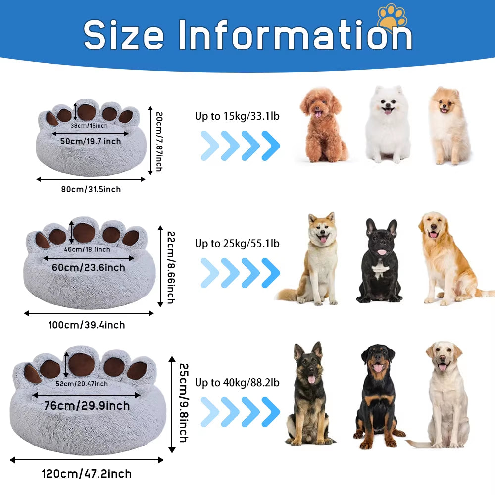 Fluffy Dog Bed Winter Warm Large Paw Shape Sofa Baskets Pets Kennel Mat Puppy Cats Pet Sleeping Beds Soft Fluffy Cushion Dog Bed