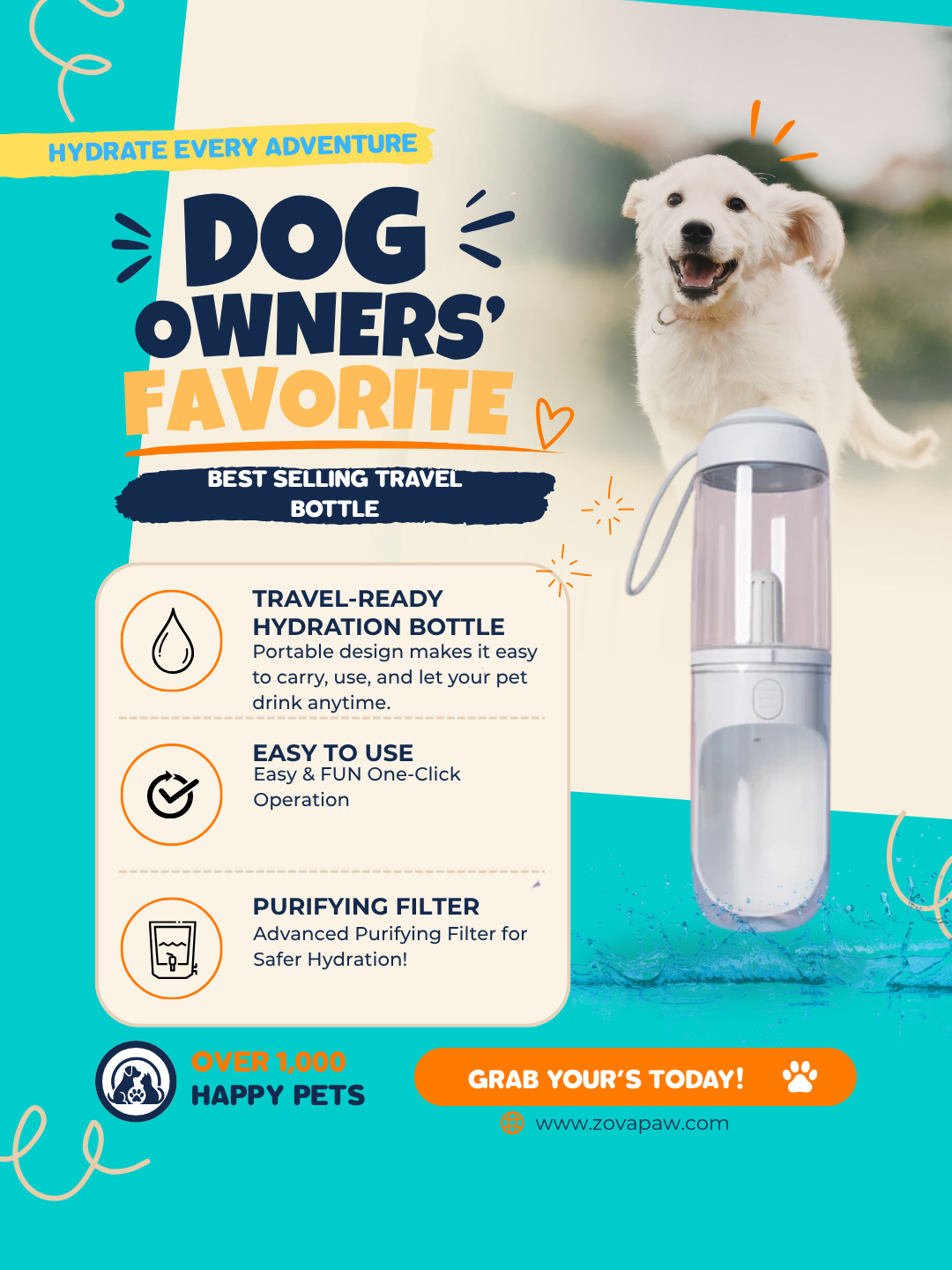 Portable pet travel water bottle