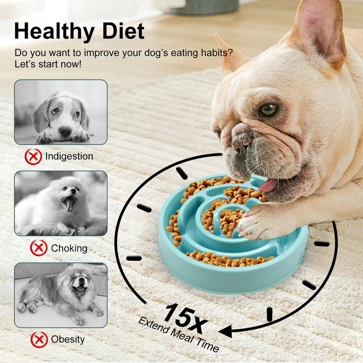 Slow feeder bowl in use with a dog