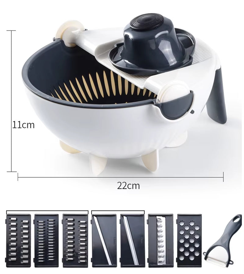 9 in 1 Vegetable Cutter with Drain Basket Multifunctional Large Capacity Magic Rotate Vegetables Chopper Veggie Shredder Grater