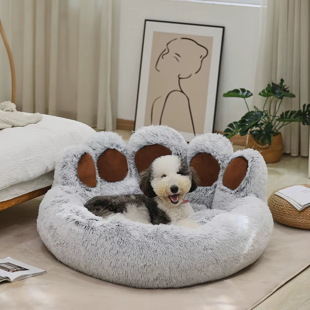 Fluffy Dog Bed Winter Warm Large Paw Shape Sofa Baskets Pets Kennel Mat Puppy Cats Pet Sleeping Beds Soft Fluffy Cushion Dog Bed