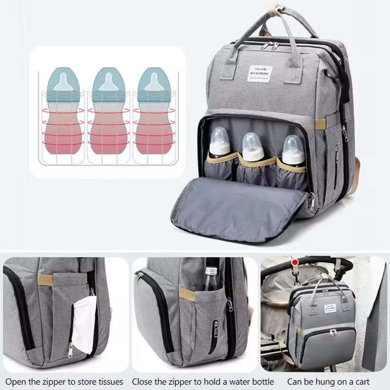 Folding Mommy Diaper Bags Baby Bed Fashion Women'S Bag Maternity Nappy Diaper Bags Travel Milk Bottle Backpack Nursing Bags