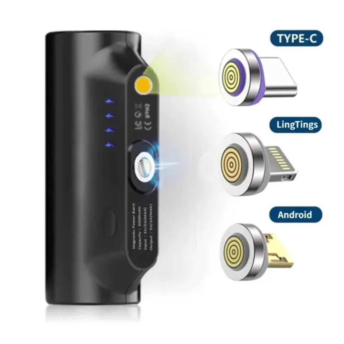 New 5000Mah Mini Magnetic Capsule Power Bank Emergency Charger Backup External Battery Suitable for Type-C Xiaomi Iphone Samsung