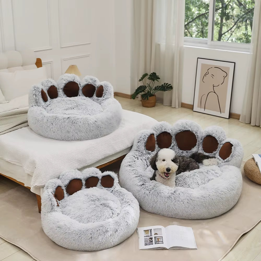 Fluffy Dog Bed Winter Warm Large Paw Shape Sofa Baskets Pets Kennel Mat Puppy Cats Pet Sleeping Beds Soft Fluffy Cushion Dog Bed