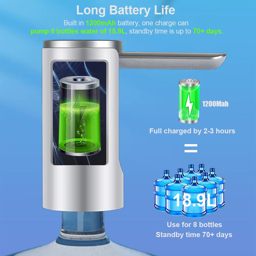 Electric Water Gallon Bottle Pump Automatic Folding Water Dispenser Pump 19 Liters Rechargeable Foldable Desk Water Bottle Pump