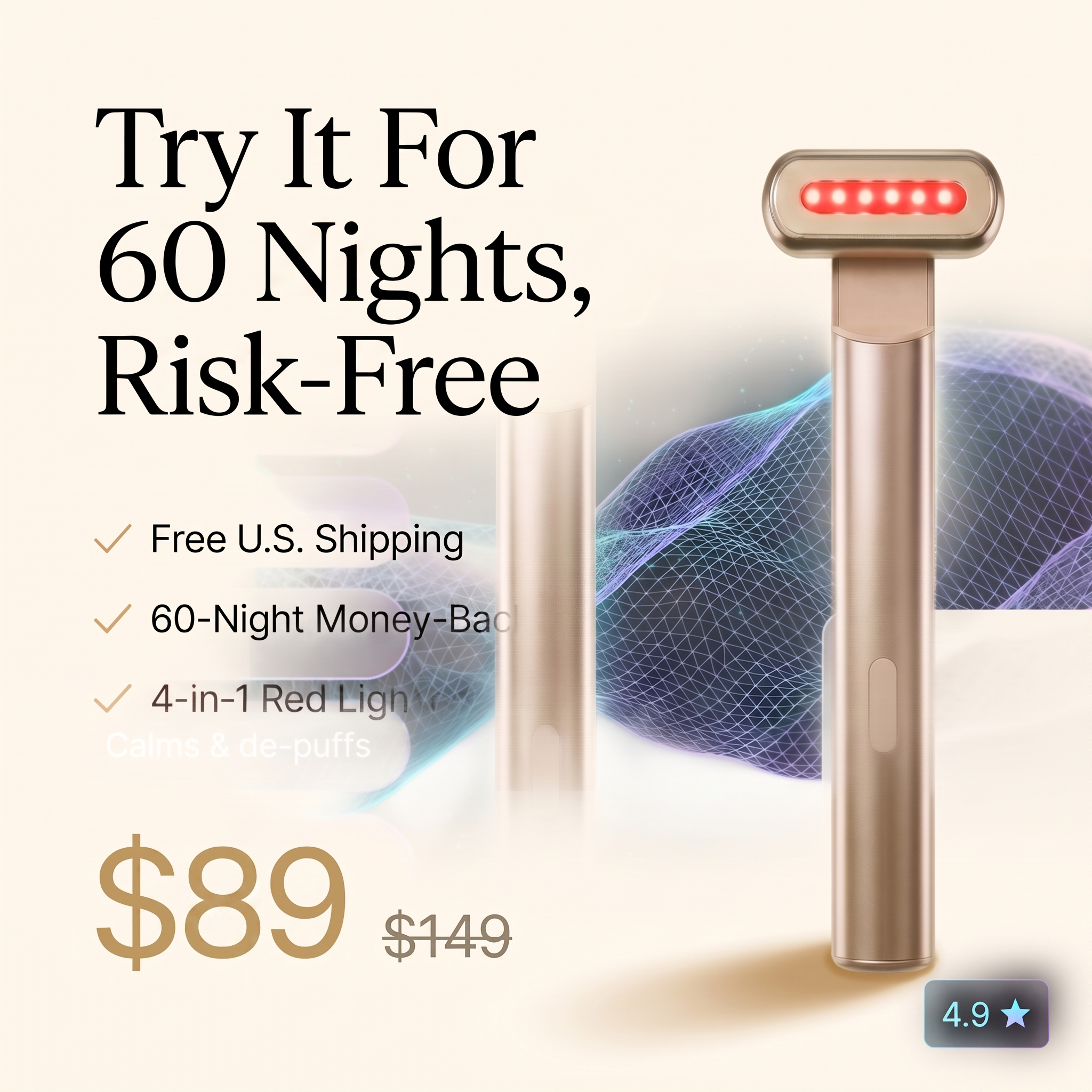 Try LUMÉRA for 60 nights risk-free — free U.S. shipping, 60-night money-back guarantee, $89
